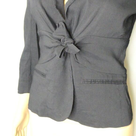 Theory Galina Linen Blend Tie Front Blazer Jacket Black Career Size 2 - Picture 4 of 9